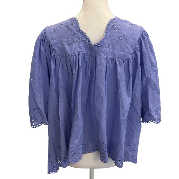 Free People Purple Eyelet Boxy Short Sleeve Boho Top Womens Size Small - Picture 3 of 7